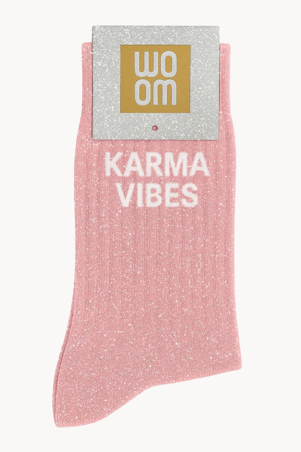 Chaussettes à Paillettes à Message "Karma Vibes" - Rose