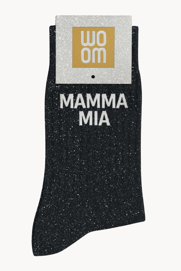 Chaussettes à Paillettes à Message "Mamma Mia" - Noir