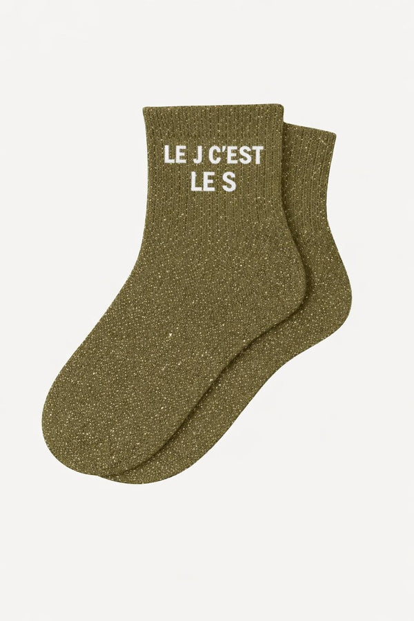 Chaussettes Courtes à Paillettes "LE J C'EST LE S" - KAKI