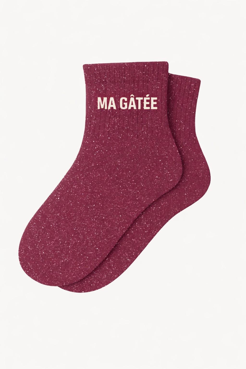 Chaussettes Courtes à Paillettes "MA GÂTÉE " - Violet