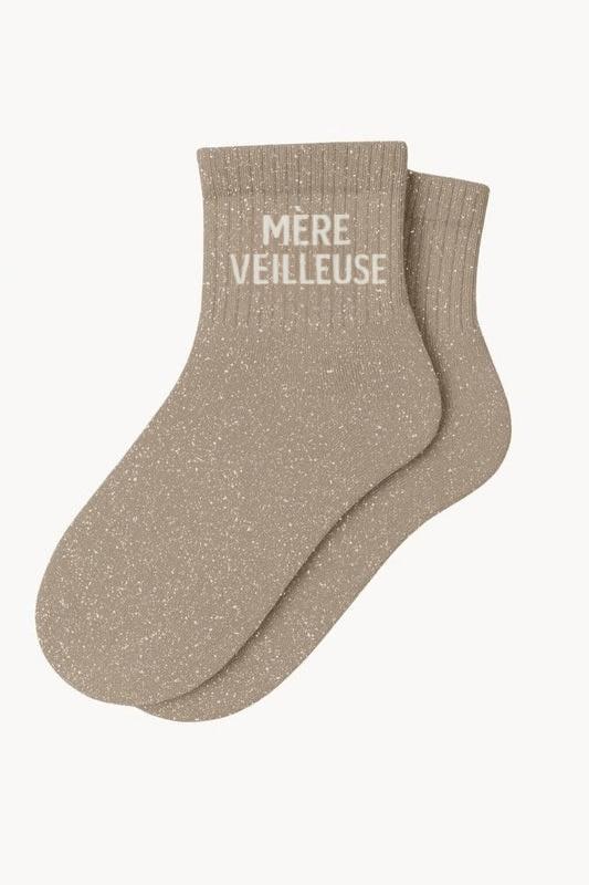 Chaussettes Courtes à Paillettes "MÈRE VEILLEUSE" - Beige