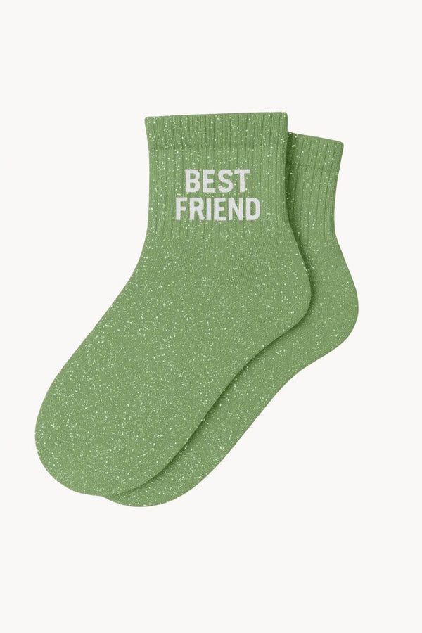 Chaussettes Courtes à Paillettes "BEST FRIEND" - Vert Amande