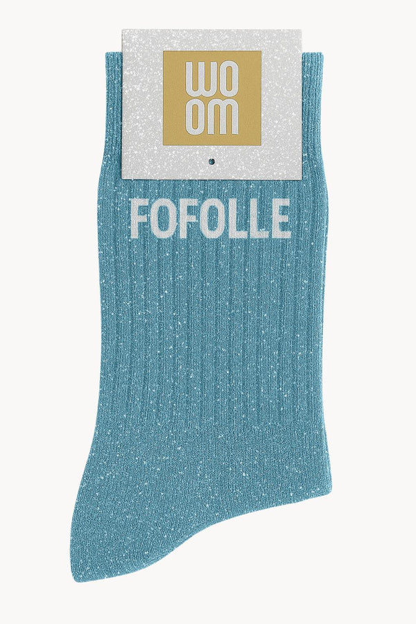 Chaussettes à Paillettes à Message "Fofolle" - Bleu Turquoise