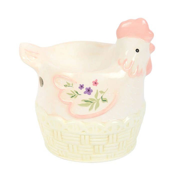 Quemador de aceite y calentador de cera con forma de gallina floral