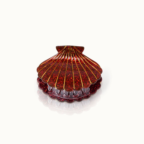 Pinza para el pelo con forma de concha roja brillante