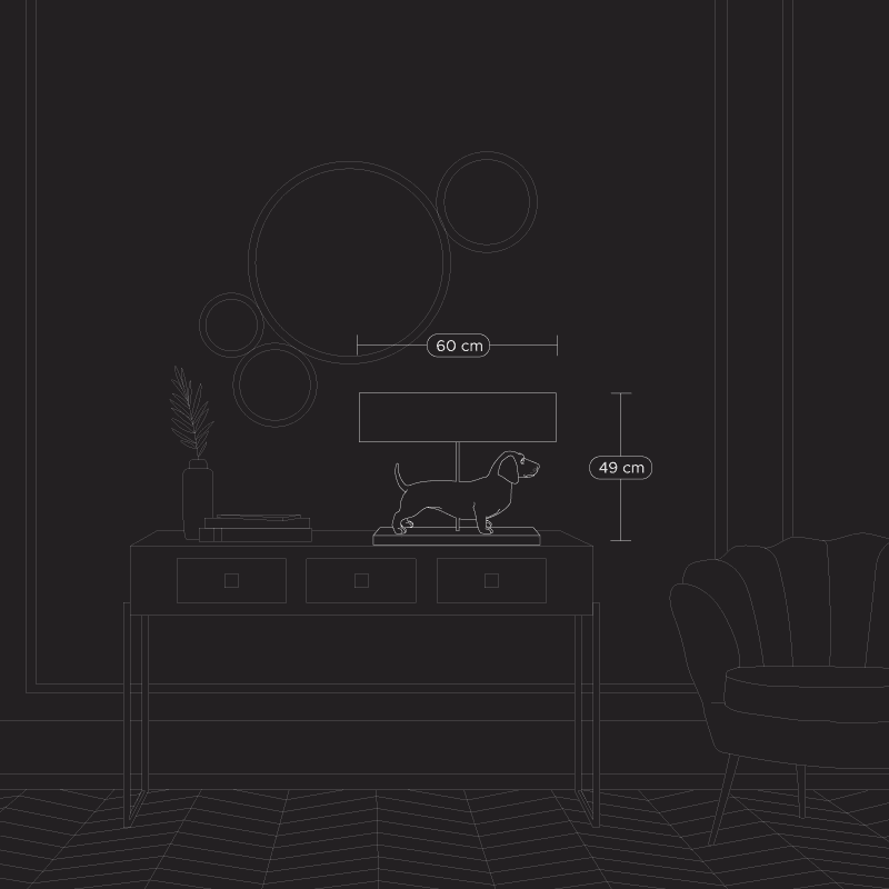 Lámpara de mesa Frank Silver/Grey Dachshund, Poly, 60 x 14 x 48,5 cm