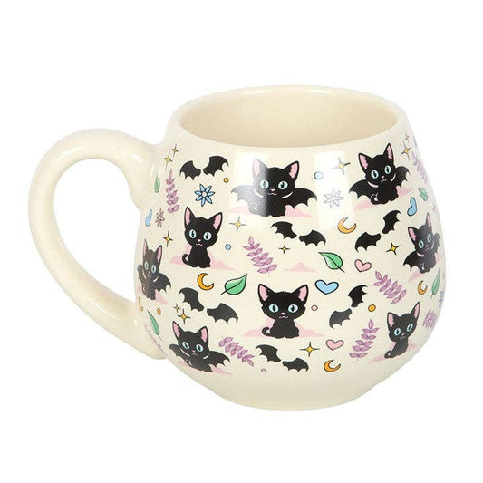 Tasse ronde en céramique avec motifs de chats noirs mignons et mystérieux