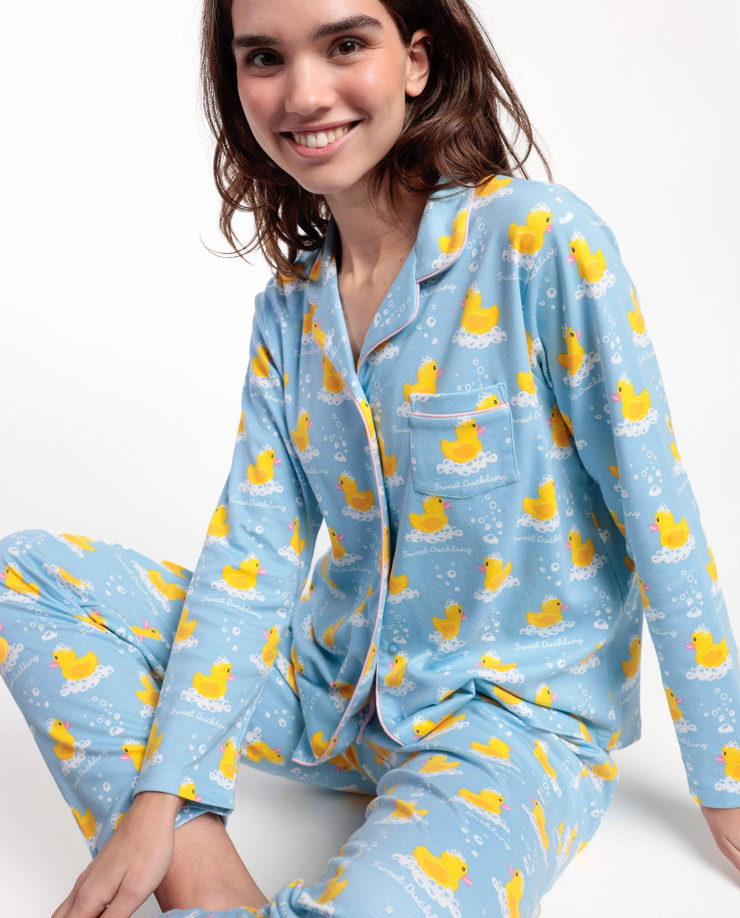 Pyjama à manches longues ouvert Femme - Canard « Sweet Duckling”