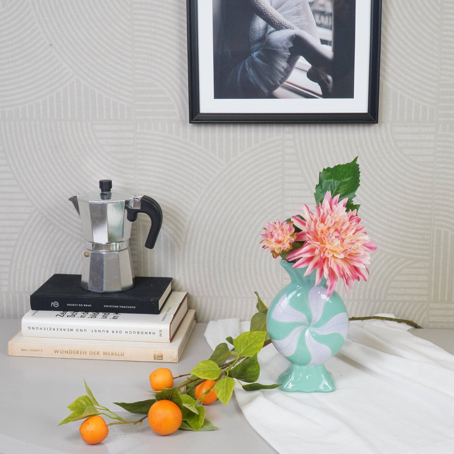 Florero - Caramelo - Cerámica - Lila/Menta - 12x6,5x20 cm