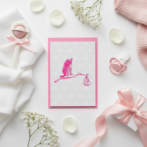 Cigüeña rosa Tarjetas de felicitación