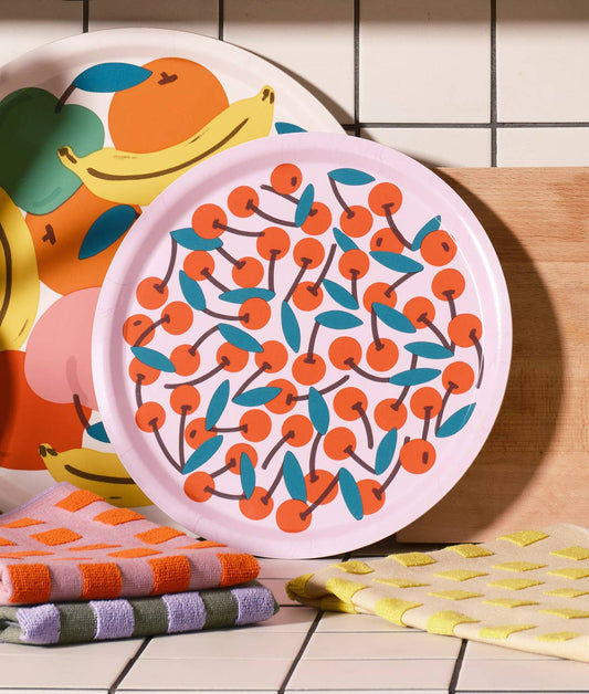 Tabuleiro redondo para servir com cerejas