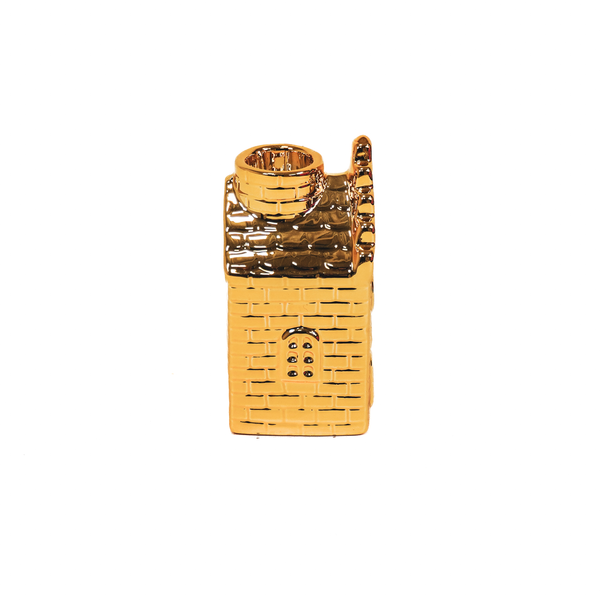 Candelabro - Casa - Cerámica - Dorado - 6x6x11cm