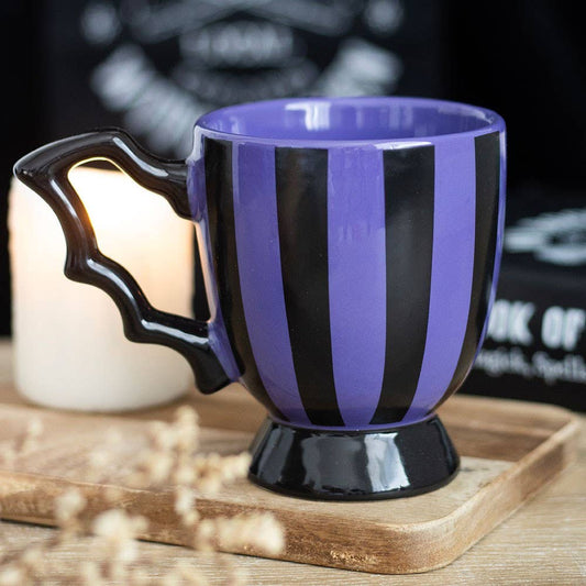 Purple & Black Striped Tea Cup – Bat Wing Handle