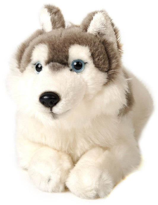 Peluche de husky gris, acostado