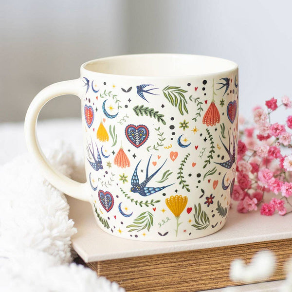 Caneca Floral Folk Creme