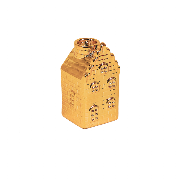 Candelabro - Casa - Cerámica - Dorado - 6x6x11cm