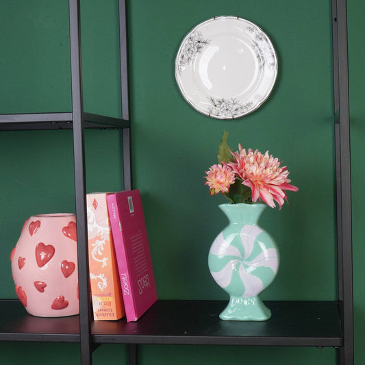 Vase à fleurs - Bonbon au caramel - Céramique - Lilas/Menthe - 12x6,5x20cm