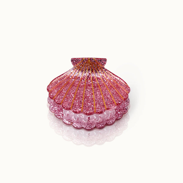 Pinza para el pelo con forma de concha marina rosa brillante