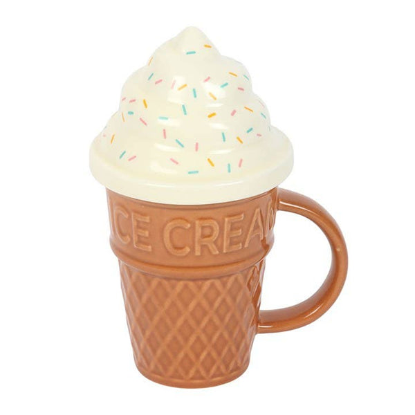 Taza con forma de cono de helado y tapa