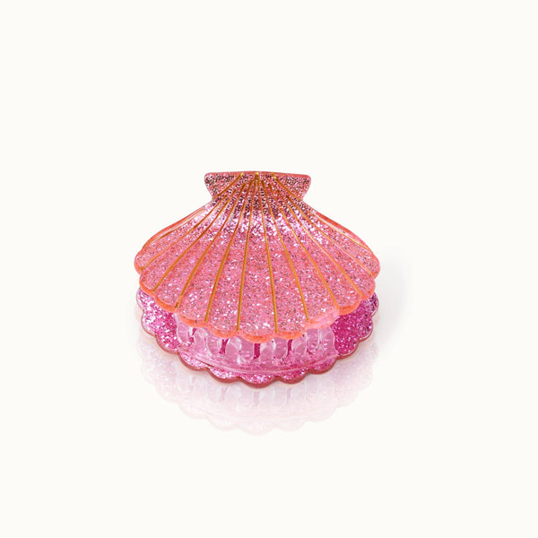 Pinza para el pelo con forma de concha rosa brillante