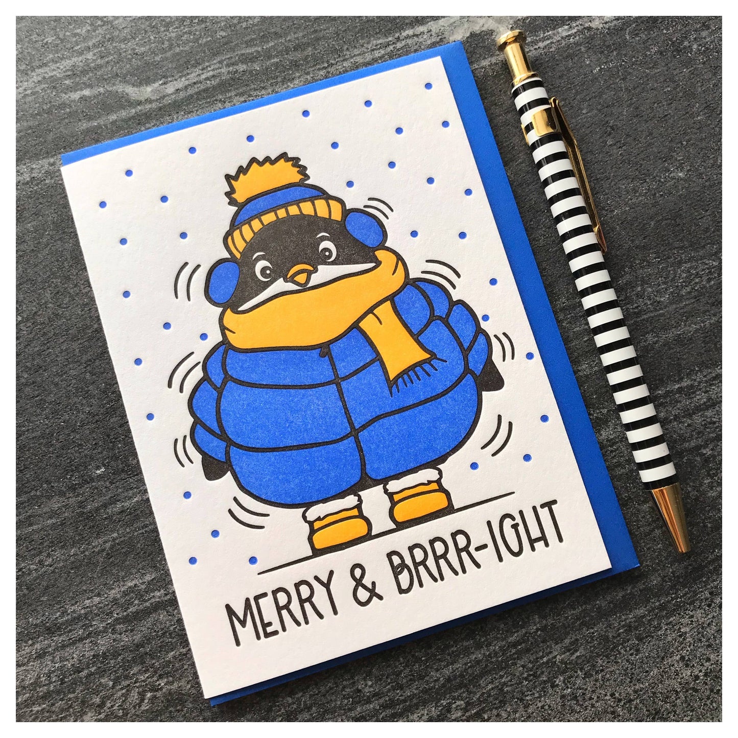 Tarjeta de felicitación de pingüino "Feliz y brillante"
