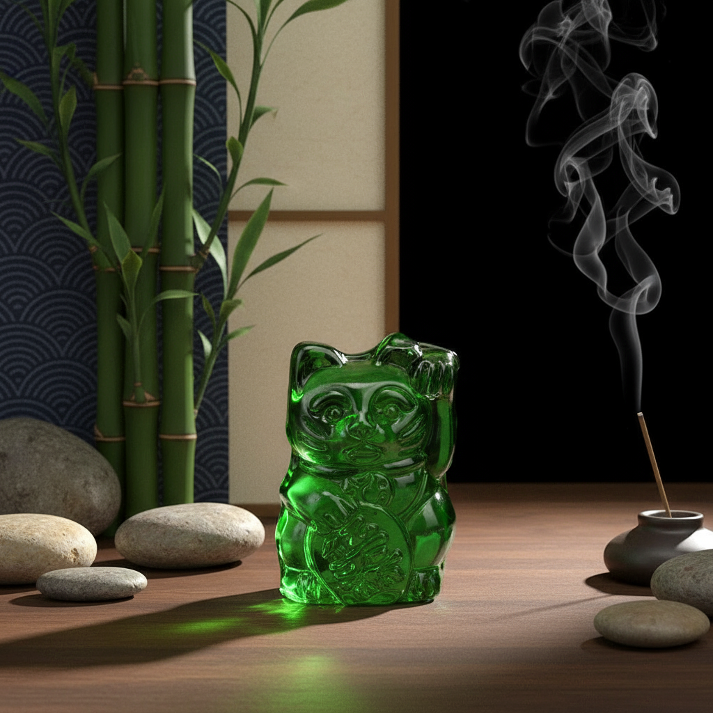 Estatuilla del gato de la suerte verde