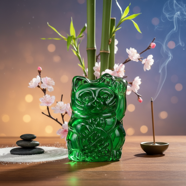 Estatuilla del gato de la suerte verde