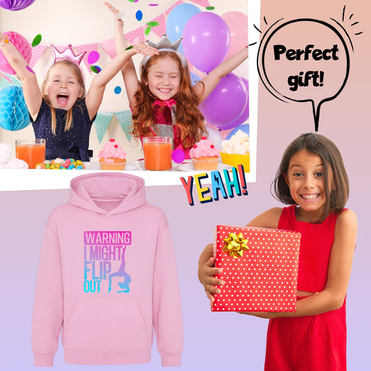 Fringoo Gymnastic Sweat à capuche for enfant Cotton Rich Soft Hooded Sweatshirt- Gymnastic Flip out- rose