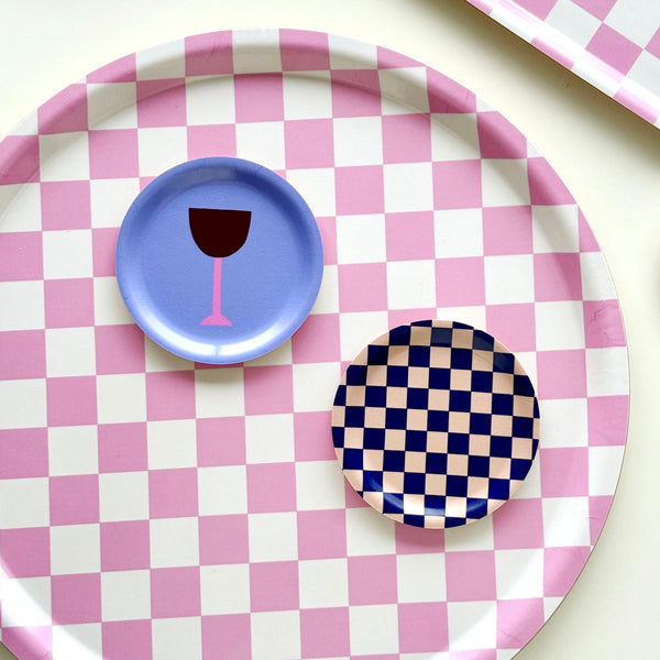Rasberry / Cream CHECKER Round Serving Tray - 38 cm