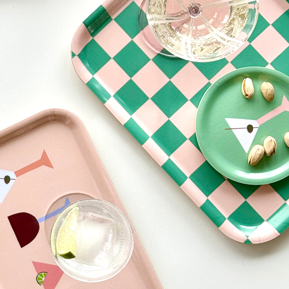 Peach Tulip CHECKER Rectangular Serving Tray - 27x20 cm