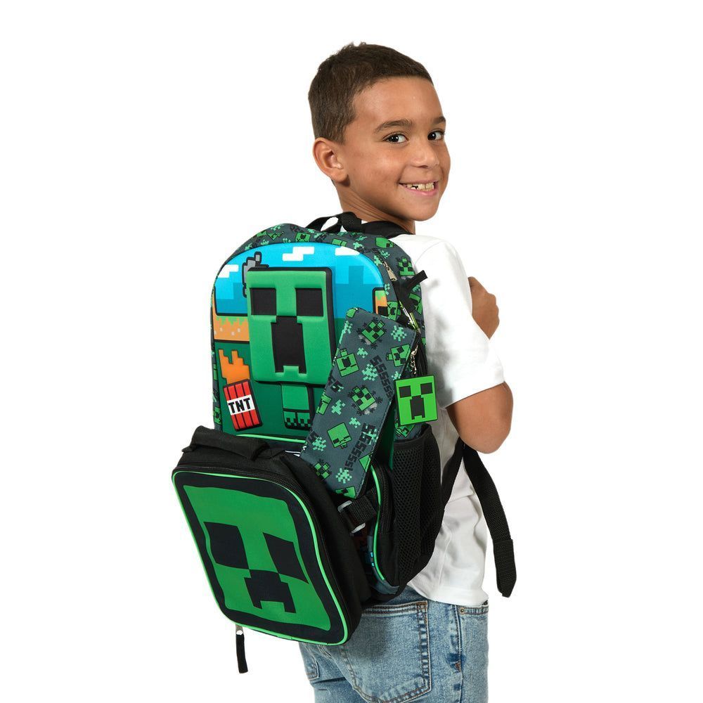 Set sac à dos enfant Minecraft Creeper 5 pièces