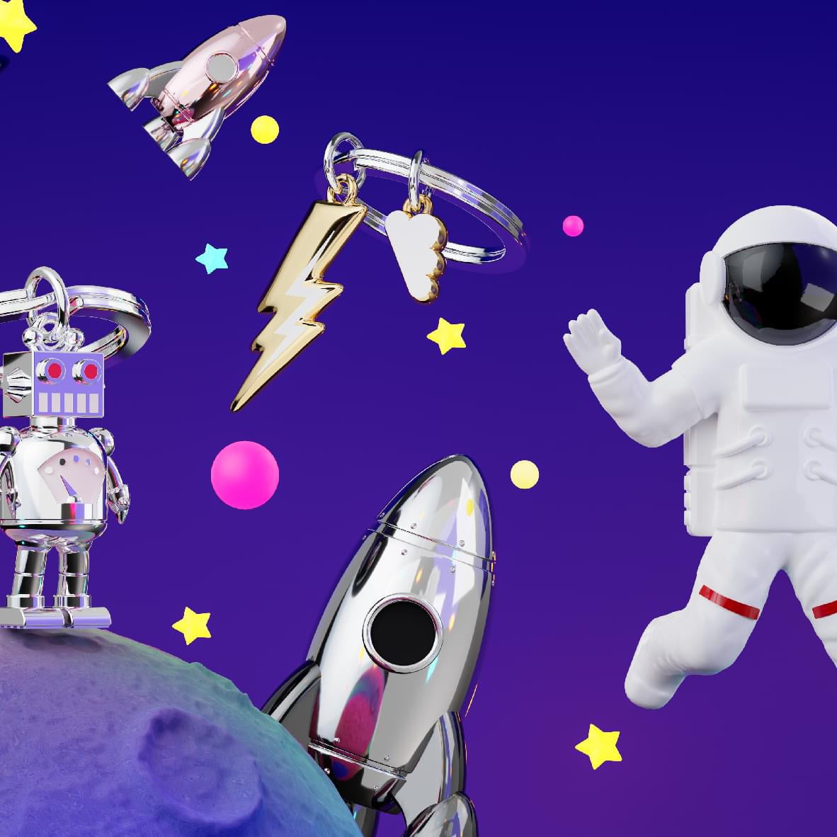 Llavero de cohete espacial