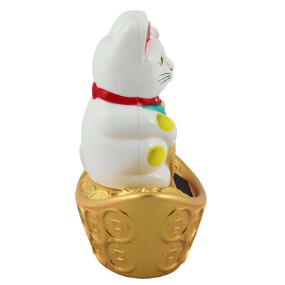 Chat chanceux solaire blanc 14cm