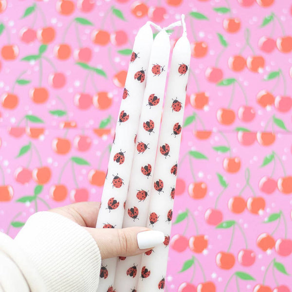 Set of 3 ladybug printed candles
