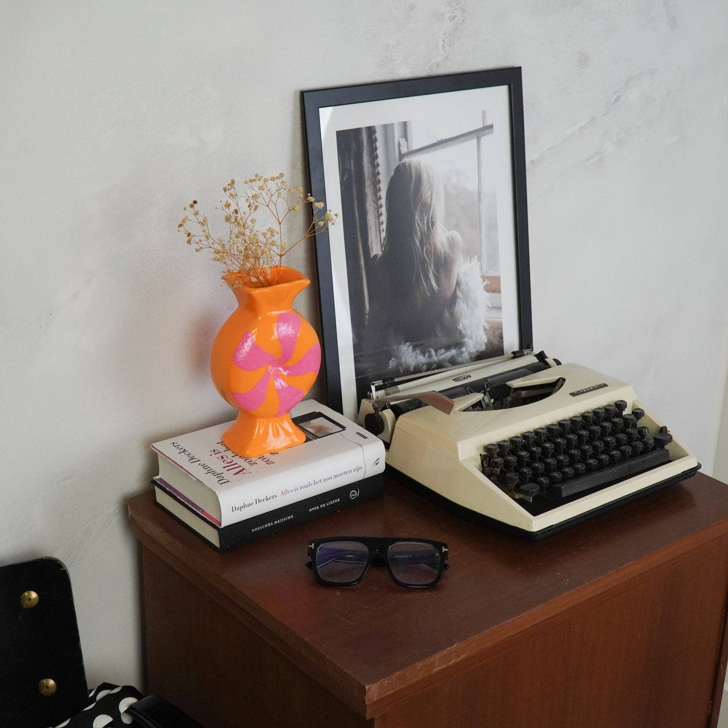 Vaso de flores - Rebuçado de caramelo - Cerâmica - Rosa/Laranja - 12x6,5x20cm