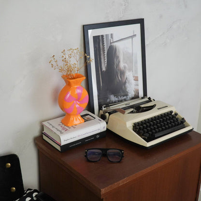 Vaso de flores - Rebuçado de caramelo - Cerâmica - Rosa/Laranja - 12x6,5x20cm