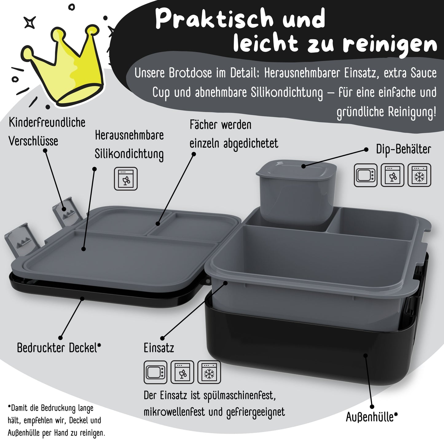 Brotdose mit Fächern, leicht & auslaufsicher - schwarz