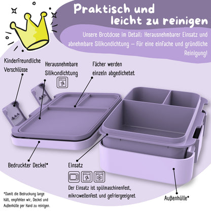 Brotdose mit Fächern, leicht & auslaufsicher - Einhorn lila