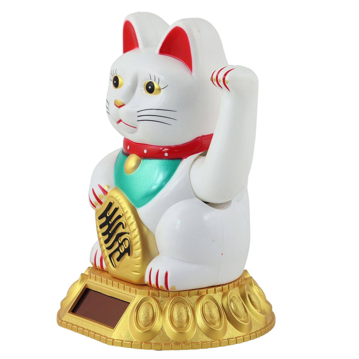 Chat Chanceux Solaire Blanc 18cm