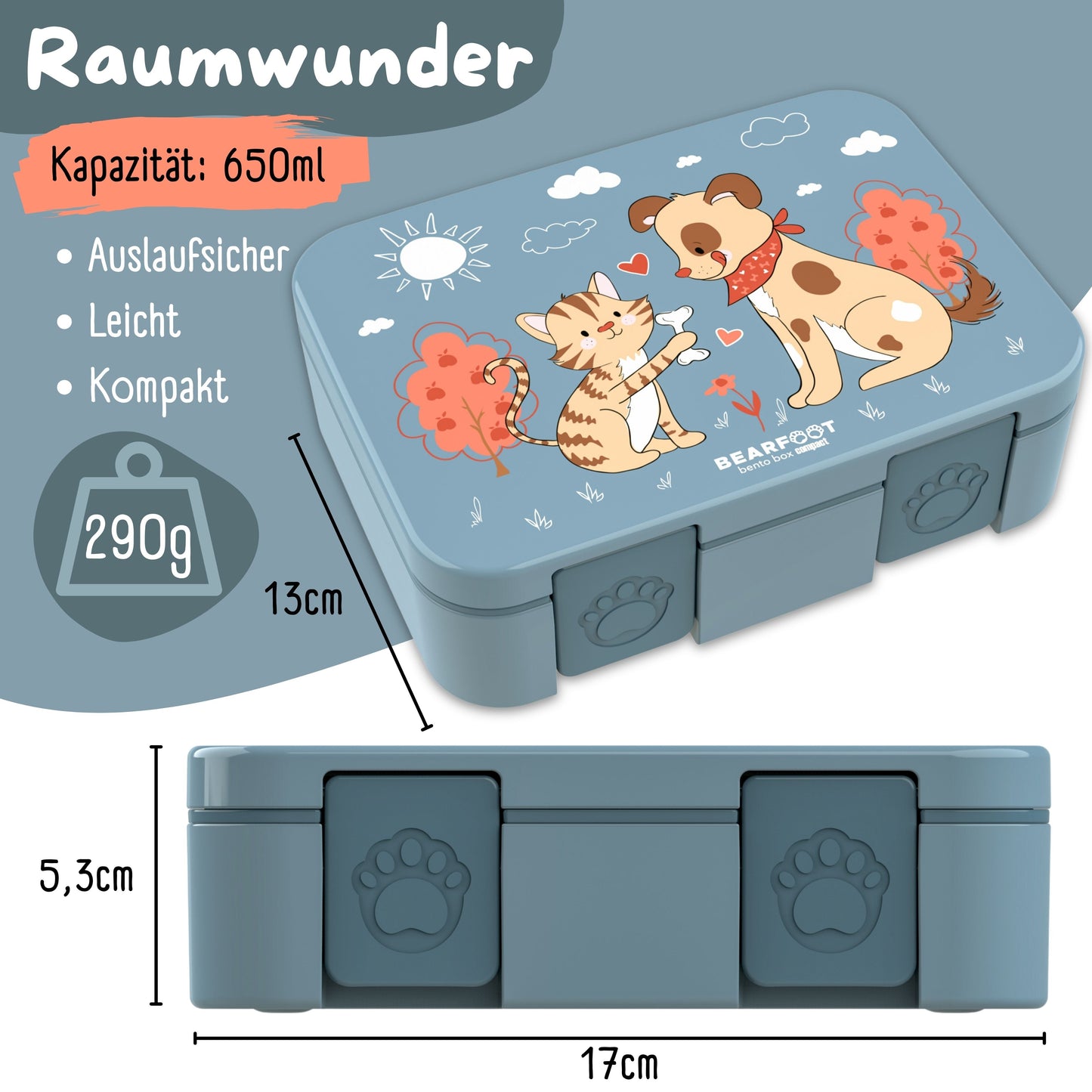 Brotdose mit Fächern, leicht & auslaufsicher - Hund & Katze