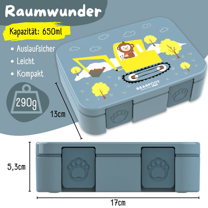 Brotdose mit Fächern, leicht & auslaufsicher - Bagger blau