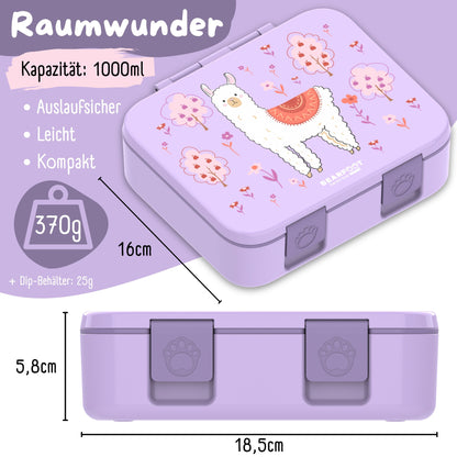 Brotdose mit Fächern, leicht & auslaufsicher - Lama lila