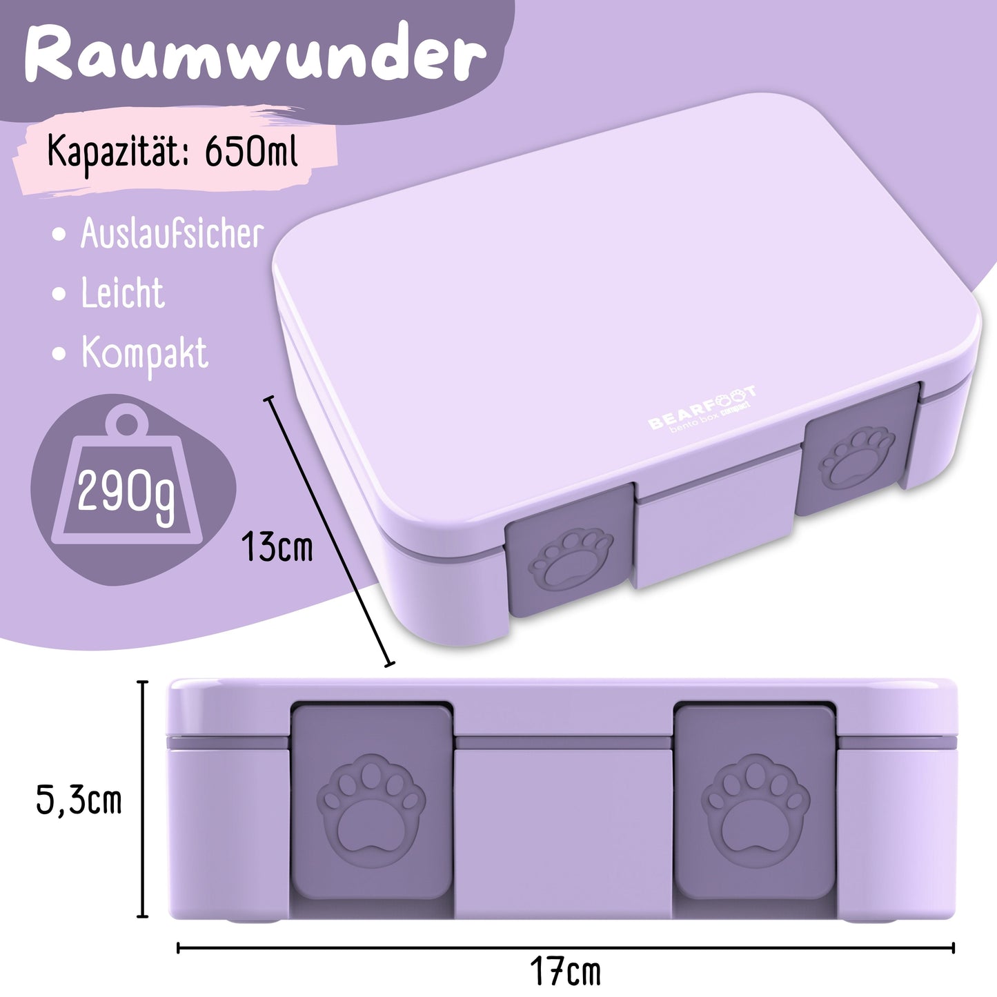 Brotdose mit Fächern, leicht & auslaufsicher - lila