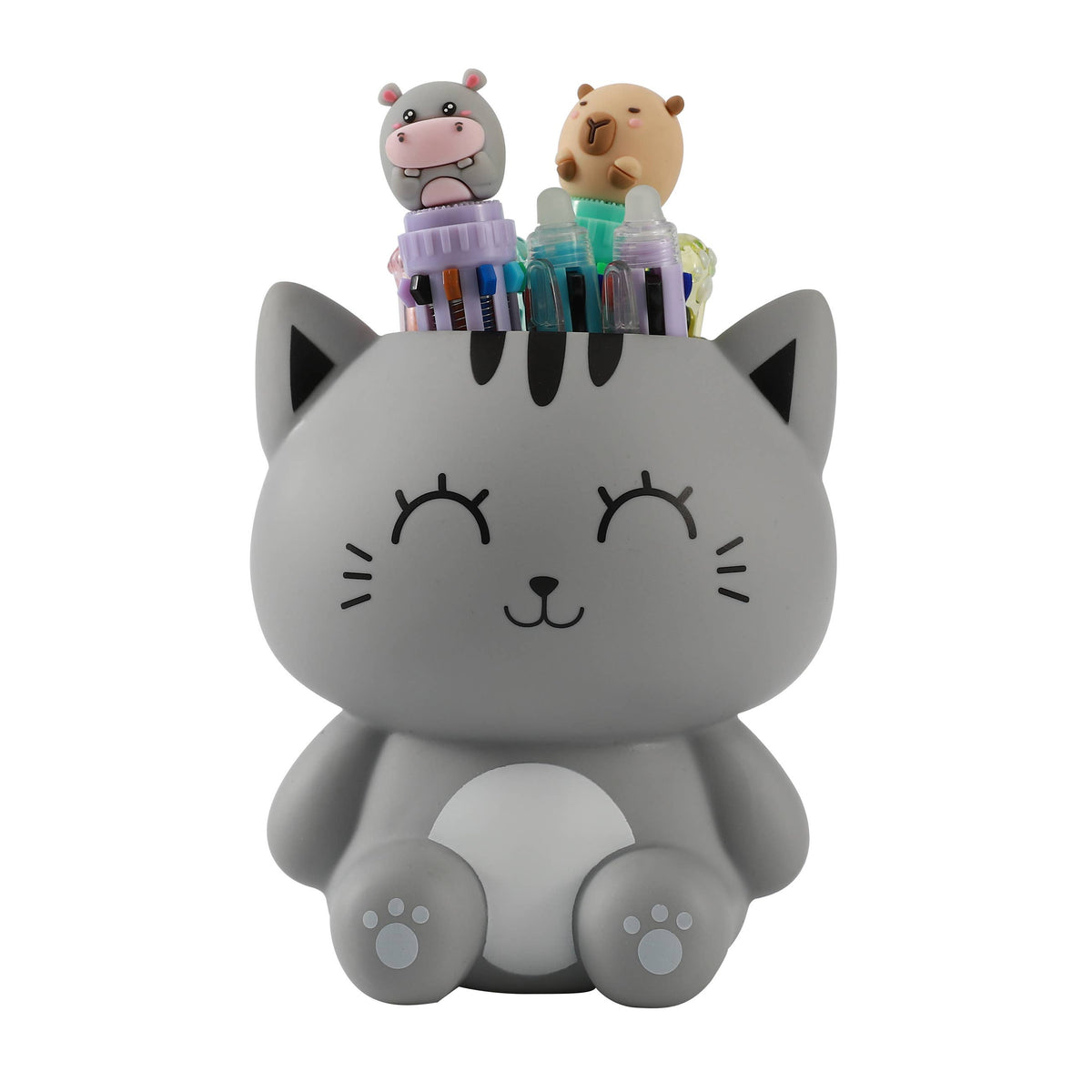 3D猫型ペン立て (グレー)