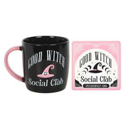 Juego de taza y posavasos del Club Social de las Buenas Brujas