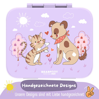 Brotdose mit Fächern, auslaufsicher - Hund & Katze lila