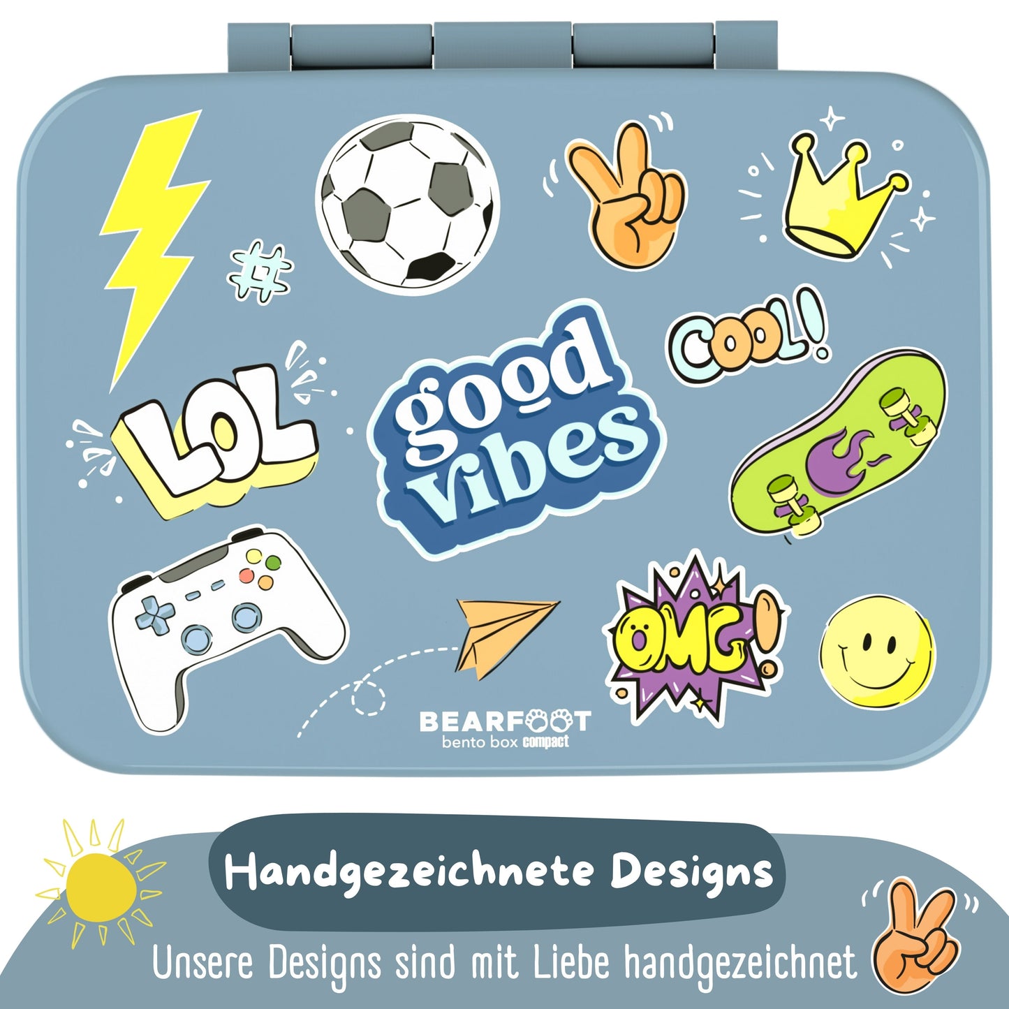 Brotdose mit Fächern, leicht & auslaufsicher - Sticker blau
