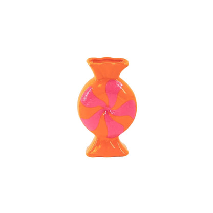 Vaso de flores - Rebuçado de caramelo - Cerâmica - Rosa/Laranja - 12x6,5x20cm