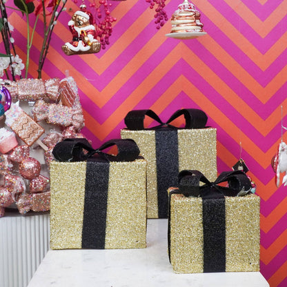 Cadeau de Noël à LED - S3 - Polystyrène - Or/Noir - 15/20/25 cm