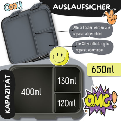 Brotdose mit Fächern, leicht & auslaufsicher - Game schwarz